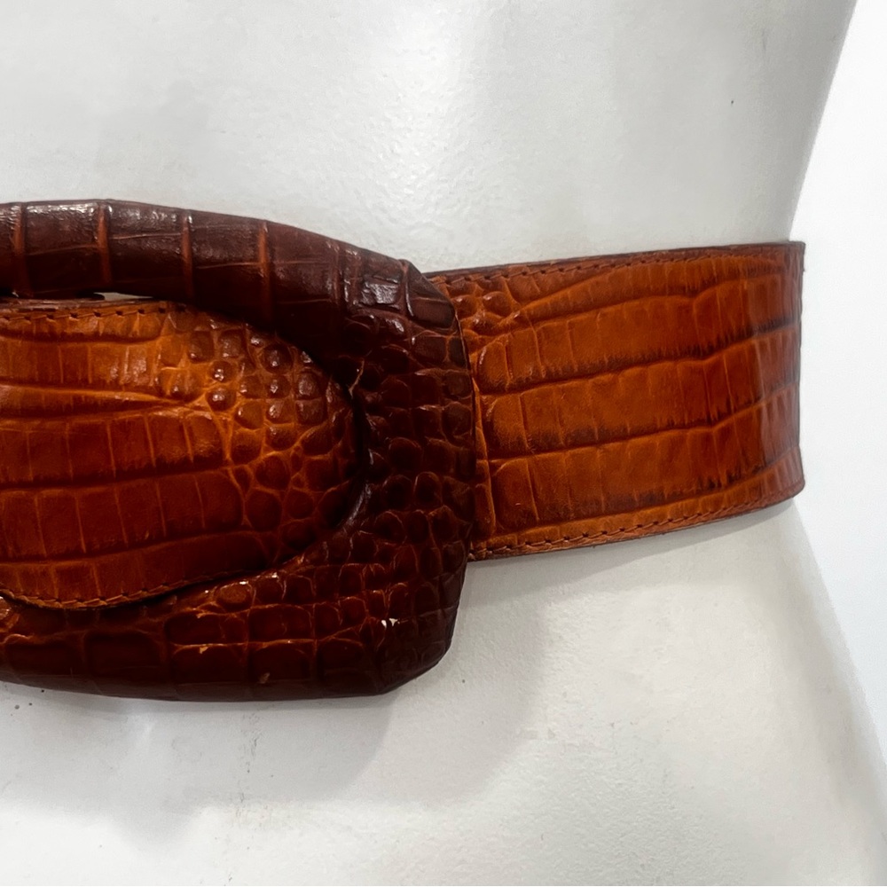 Genuine Croc and Embossed Leather Belt